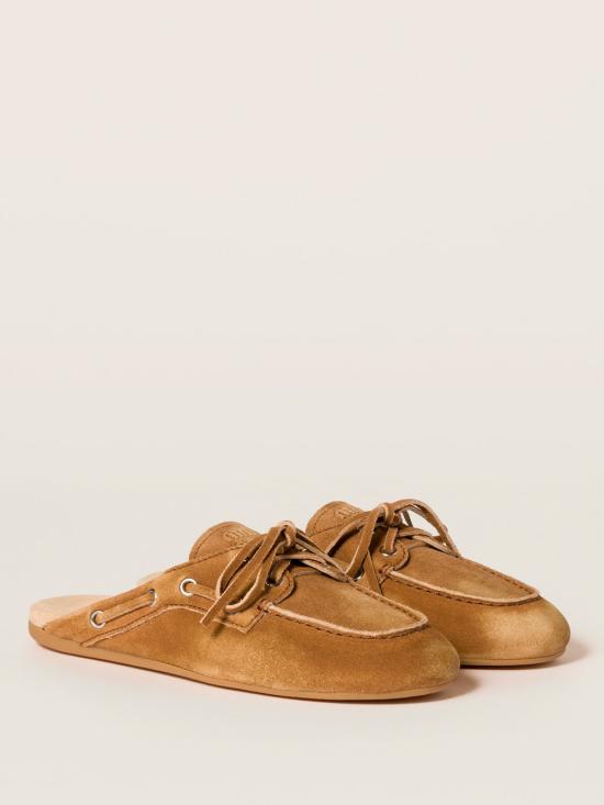 26SS 미우미우 빈티지 스웨이드 덱 뮬 5D455EF005Z5O F0401 BROWN - MIU MIU