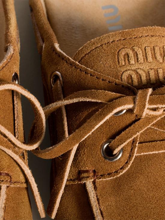 26SS 미우미우 빈티지 스웨이드 덱 뮬 5D455EF005Z5O F0401 BROWN - MIU MIU