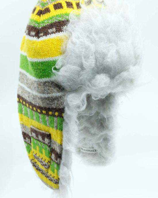  JW앤더슨 이어플랩 캡 JW 앤더슨 메리골드 울 트림 스트라이프 & 퍼 - JW ANDERSON