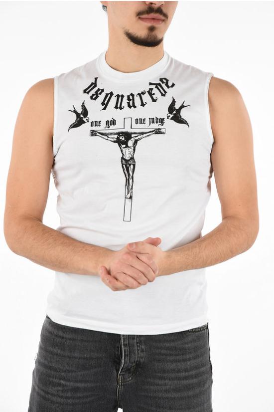  디스퀘어드2 민소매 티셔츠 S71GD0469 S22427 100 Black White