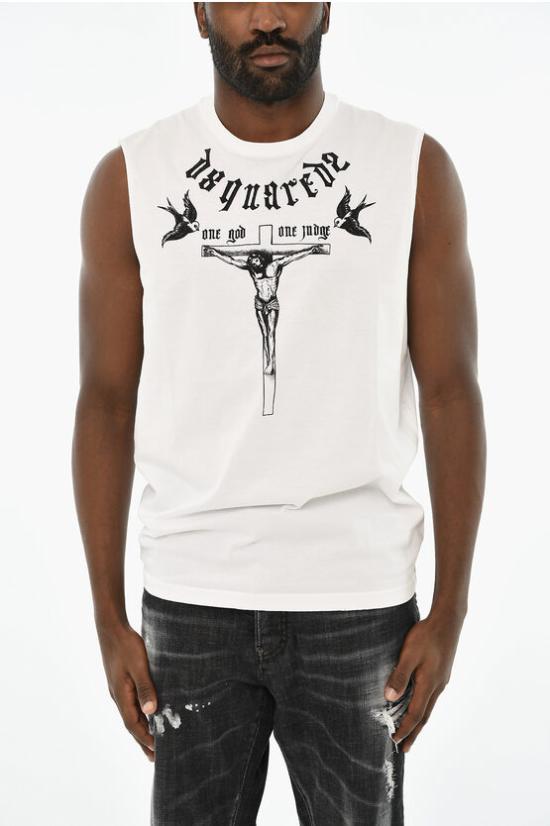  디스퀘어드2 민소매 티셔츠 S71GD0469 S22427 100 Black White - DSQUARED2