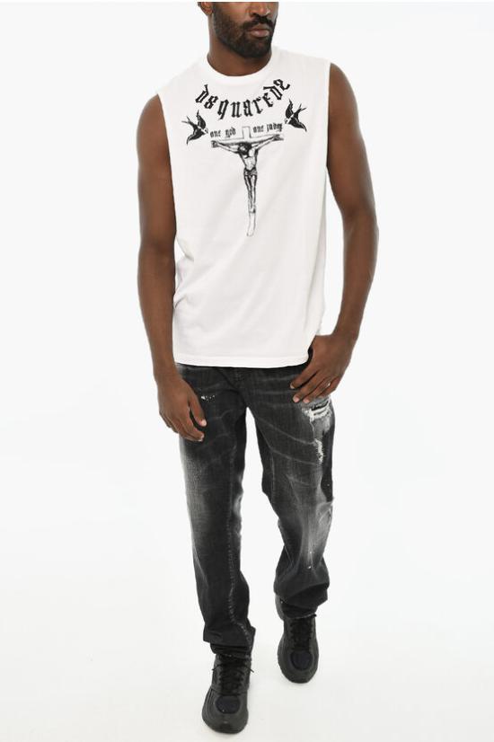  디스퀘어드2 민소매 티셔츠 S71GD0469 S22427 100 Black White - DSQUARED2