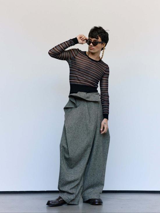  JW앤더슨 스웨터 JW 앤더슨 블랙 코튼 울 쉬어 페어 아일 롱슬리브 탑 - JW ANDERSON