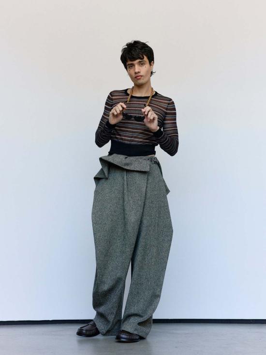  JW앤더슨 스웨터 JW 앤더슨 블랙 코튼 울 쉬어 페어 아일 롱슬리브 탑 - JW ANDERSON