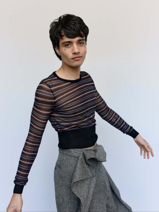  JW앤더슨 스웨터 JW 앤더슨 블랙 코튼 울 쉬어 페어 아일 롱슬리브 탑