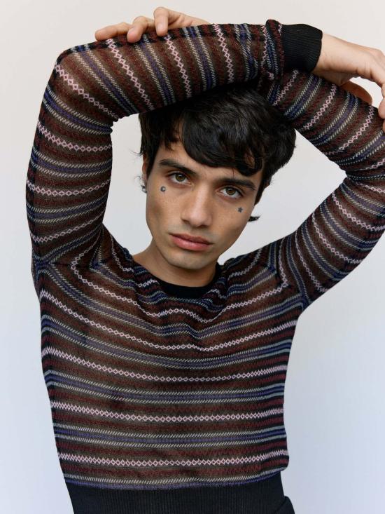  JW앤더슨 스웨터 JW 앤더슨 블랙 코튼 울 쉬어 페어 아일 롱슬리브 탑 - JW ANDERSON