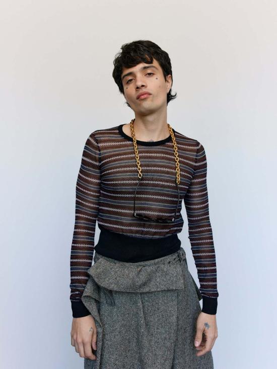  JW앤더슨 스웨터 JW 앤더슨 블랙 코튼 울 쉬어 페어 아일 롱슬리브 탑 - JW ANDERSON