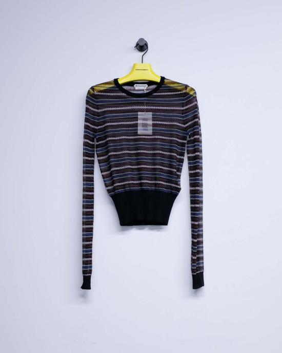  JW앤더슨 스웨터 JW 앤더슨 블랙 코튼 울 쉬어 페어 아일 롱슬리브 탑 - JW ANDERSON