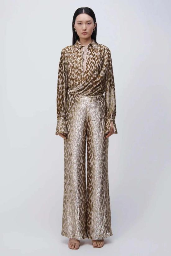  심카이 블라우스 Simkhai Luella L S Deep V 탑 골드