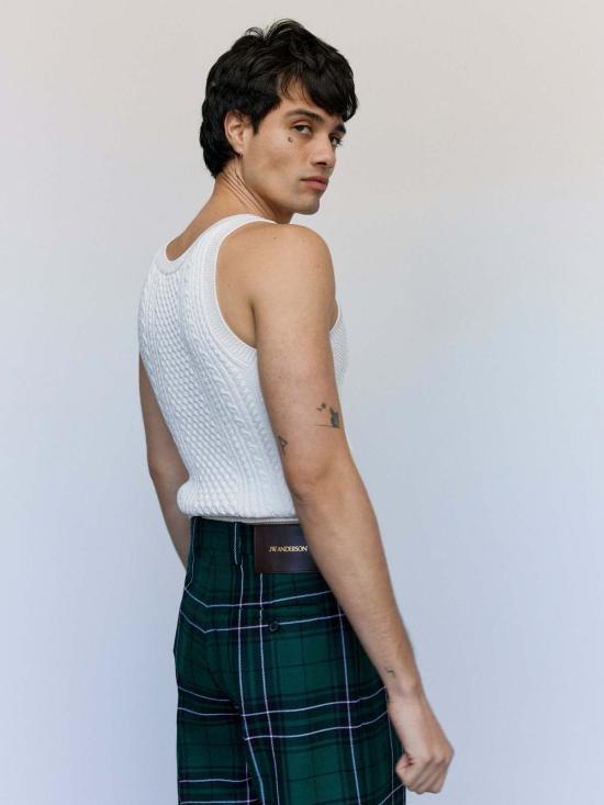  JW앤더슨 민소매 티셔츠 JW 앤더슨 아이보리 비스코스 폴리 케이블 니트 탱크 탑 - JW ANDERSON