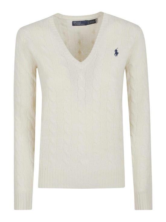  폴로 랄프로렌 포니 로고 자수 케이블 니트 v넥 스웨터 211971866001 Cream