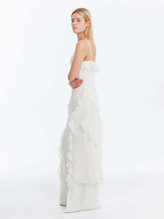  Cubic 롱 원피스 큐빅 이레귤러 러플 폴카 도트 슬링 드레스 - OTHER BRANDS