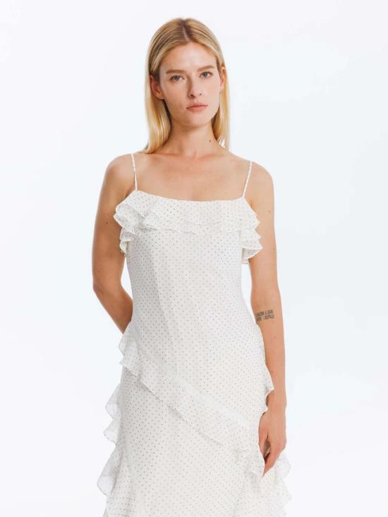  Cubic 롱 원피스 큐빅 이레귤러 러플 폴카 도트 슬링 드레스 - OTHER BRANDS
