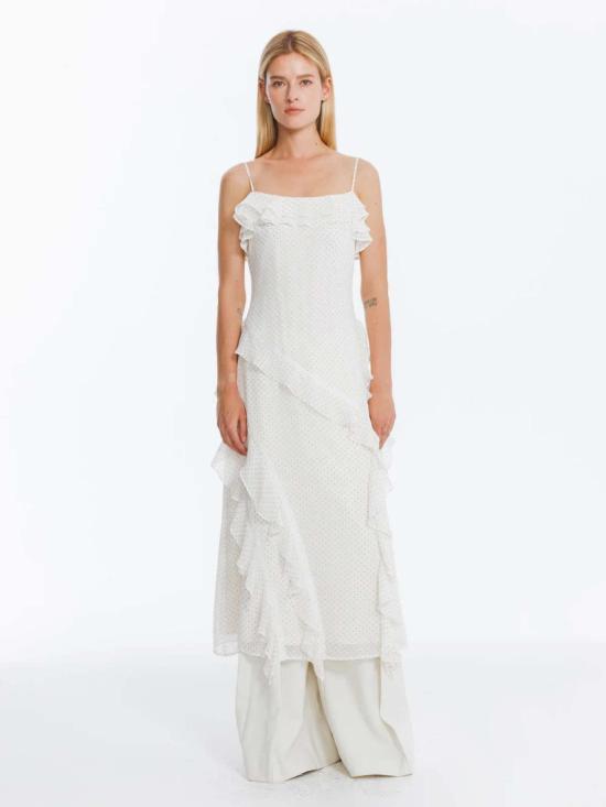  Cubic 롱 원피스 큐빅 이레귤러 러플 폴카 도트 슬링 드레스 - OTHER BRANDS