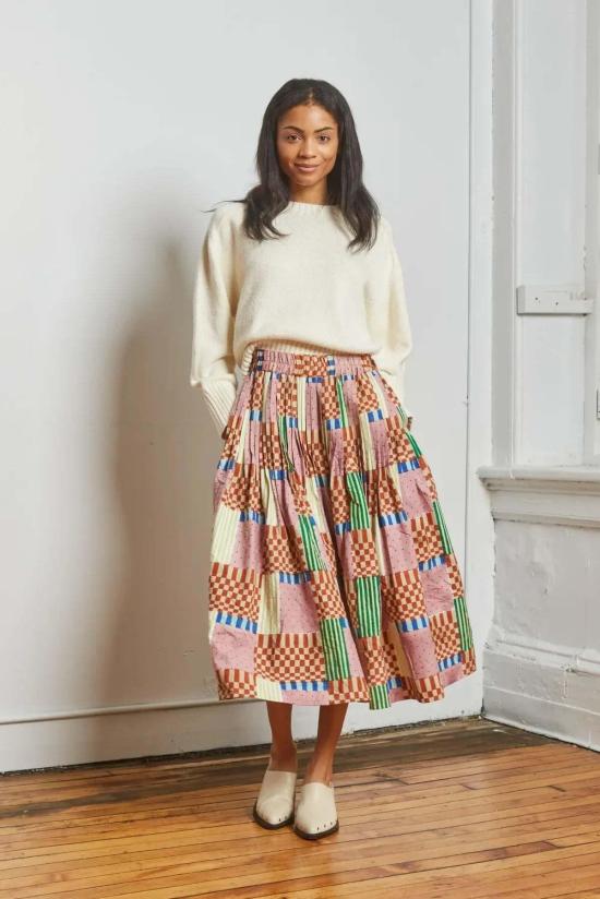  루주타 셰스 미디 스커트 리듬 스커트 체크 메이트 - RUJUTA SHETH