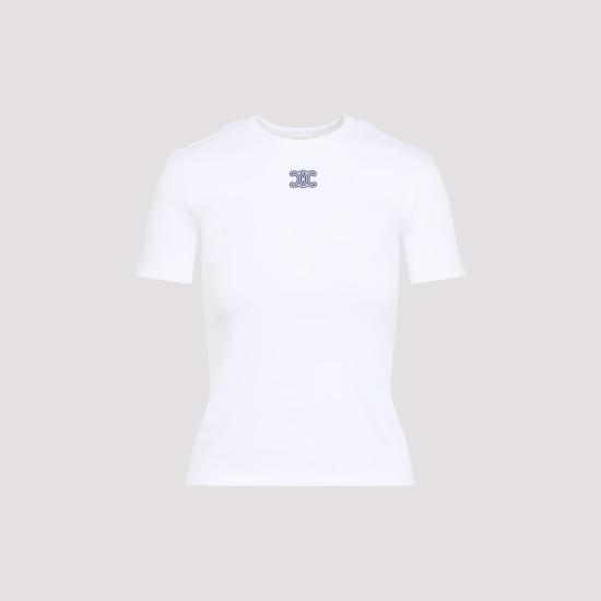 26SS 셀린느 리브드 코튼 저지 트리오프 반팔 티셔츠  RX0IX1407 01MA OFF WHITE NAVY