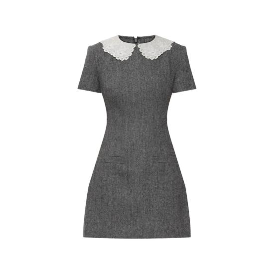 26SS 셀프 포트레이트 헤링본 칼라 미니 드레스 RS26 038SA GR GREY