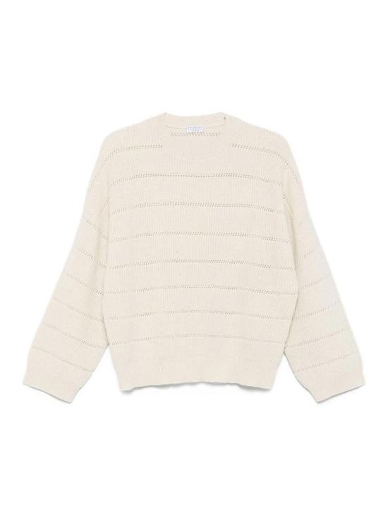 25FW 브루넬로 쿠치넬리 스트라이프 캐시미어 울 립 대즐링 스웨터 MBM738200C509 Beige