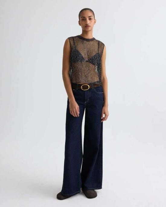  티더블유피 민소매 티셔츠 Twp 숏 머슬 탱크 인 미니 스팽글 네팅 다크 초콜릿/실버 - TWP