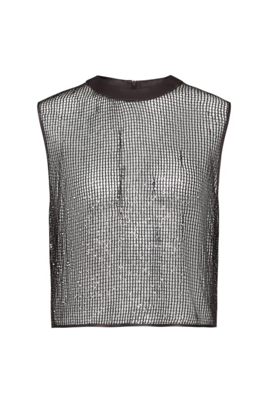  티더블유피 민소매 티셔츠 Twp 숏 머슬 탱크 인 미니 스팽글 네팅 다크 초콜릿/실버 - TWP