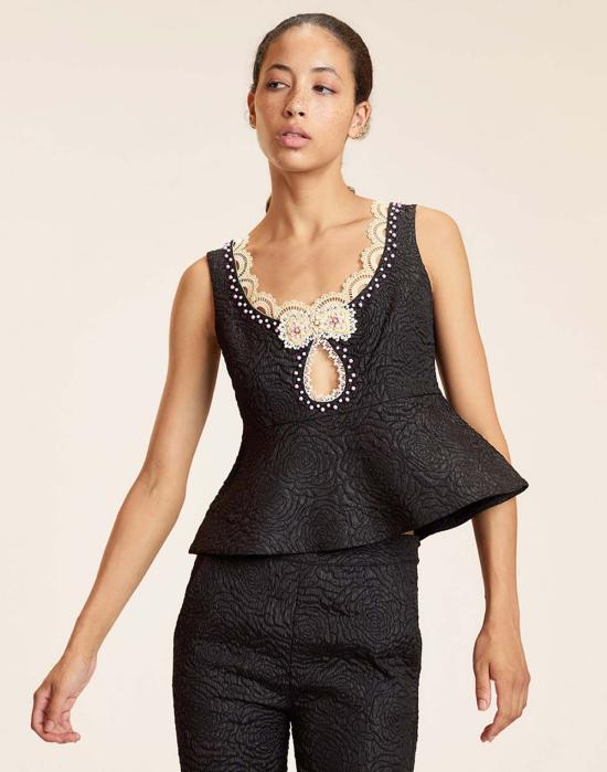  신시아 로리 블라우스 신시아 로울리 쁘띠 푸르 레이스 트림 탑 블랙 - CYNTHIA ROWLEY