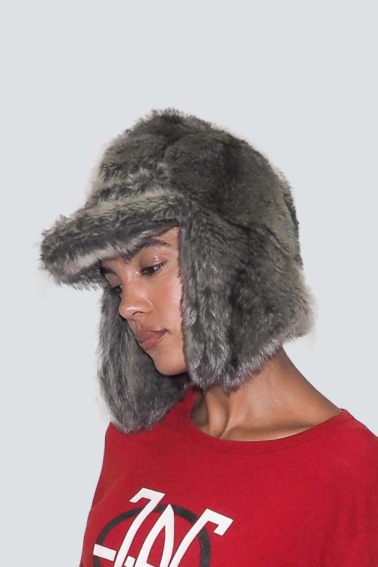  클라이드 이어플랩 캡 그레이 인조 친칠라 아이스 햇 - CLYDE