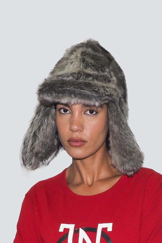  클라이드 이어플랩 캡 그레이 인조 친칠라 아이스 햇