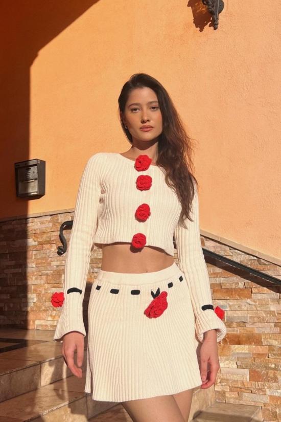  포러브앤레몬스 긴팔 티셔츠 For Love & Lemons Roxana Cardigan 화이트 - FOR LOVE & LEMONS