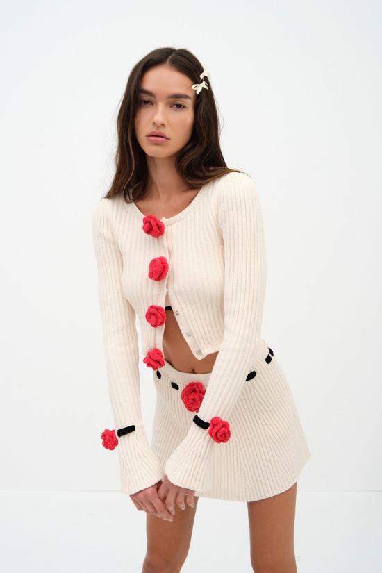  포러브앤레몬스 긴팔 티셔츠 For Love & Lemons Roxana Cardigan 화이트 - FOR LOVE & LEMONS