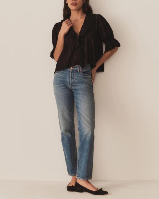  도엔 블라우스 앙리 탑 블랙 아이렛 - DOEN