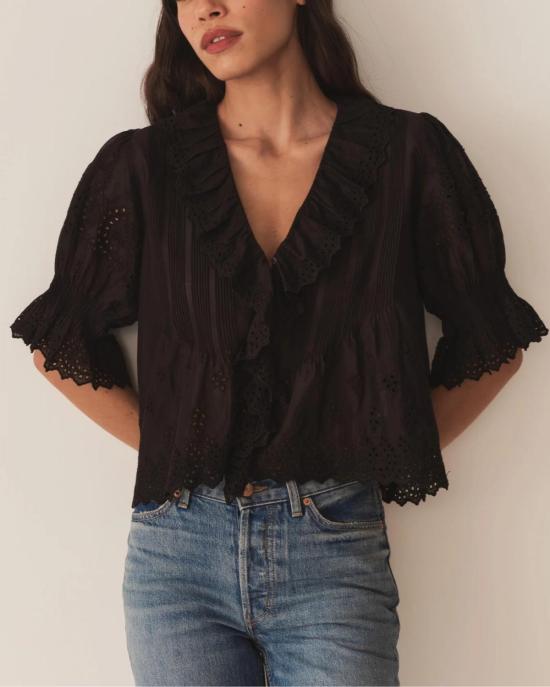  도엔 블라우스 앙리 탑 블랙 아이렛 - DOEN