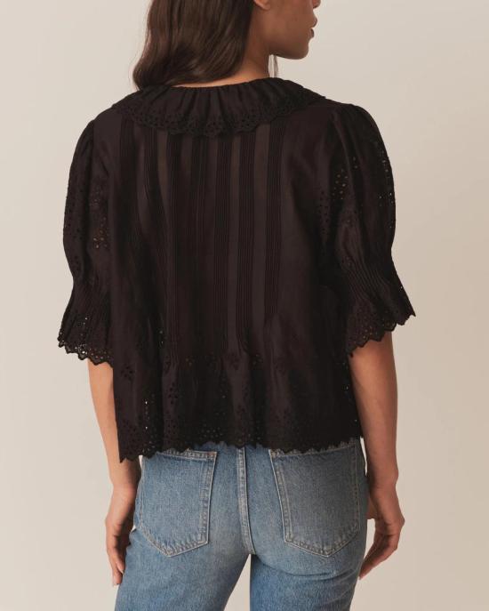  도엔 블라우스 앙리 탑 블랙 아이렛 - DOEN