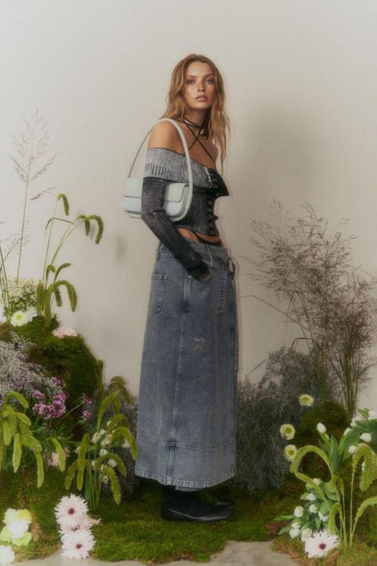  하우스오브써니 데님 스커트 하우스 오브 선니 로우 라이더  선페이드 데님 - HOUSE OF SUNNY