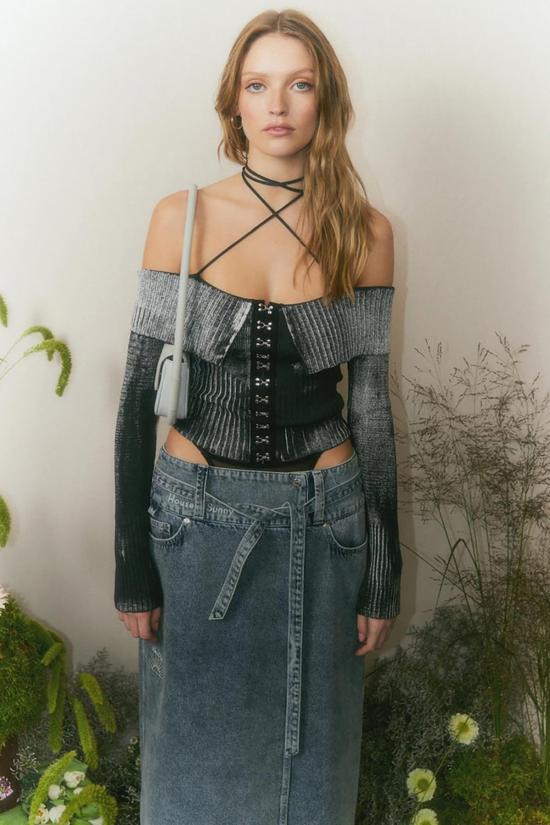  하우스오브써니 데님 스커트 하우스 오브 선니 로우 라이더  선페이드 데님 - HOUSE OF SUNNY