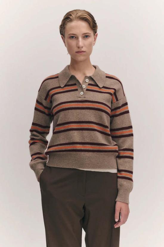  도우터 반팔 티셔츠 &Daughter Edith 폴로 셔츠 다크 내추럴 스트라이프