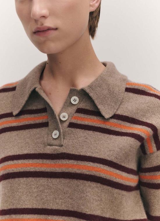  도우터 반팔 티셔츠 &Daughter Edith 폴로 셔츠 다크 내추럴 스트라이프 - &DAUGHTER