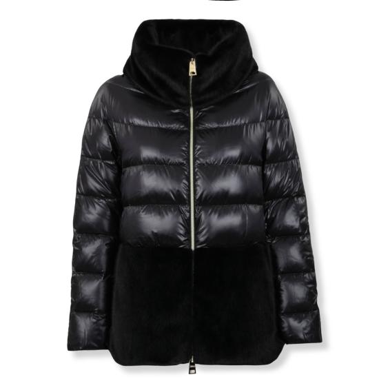 25FW 에르노 울트라라이트 나일론 & 레이디 얼터너티브 퍼 케이프 자켓 PI001933D 12017Z Black