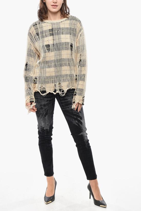  알13 터틀넥 R13WY207 Y123B CB Beige Bianco e Nero - R13