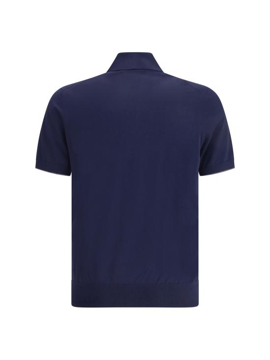 26SS 브루넬로 쿠치넬리 로고 경량 코튼 니트 폴로 셔츠 M29800195 CW425 BLUE - BRUNELLO CUCINELLI