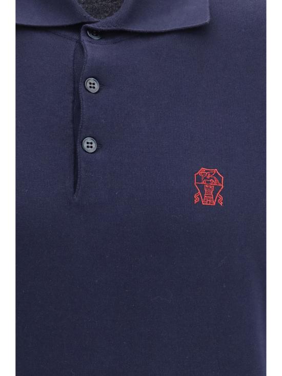 26SS 브루넬로 쿠치넬리 로고 경량 코튼 니트 폴로 셔츠 M29800195 CW425 BLUE - BRUNELLO CUCINELLI
