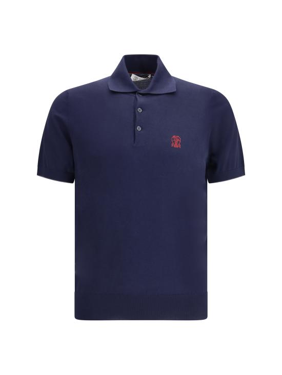 26SS 브루넬로 쿠치넬리 로고 경량 코튼 니트 폴로 셔츠 M29800195 CW425 BLUE