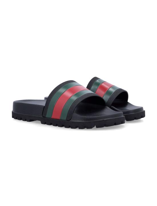 25FW 구찌 웹 러버 슬라이드 뮬/슬리퍼 429469GIB10 1098 Nero - GUCCI