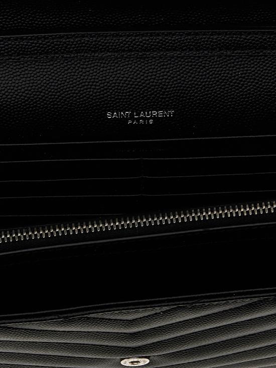 25FW 생로랑 그랑 드 뿌드르 엠보스드 레더 카산드라 마틀라세 체인 지갑 377828BOW021000 Black - SAINT LAURENT