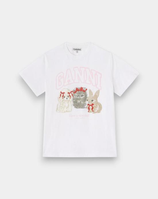 26SS 가니 애니멀 프린트 티셔츠 A1050029 151 Bright white