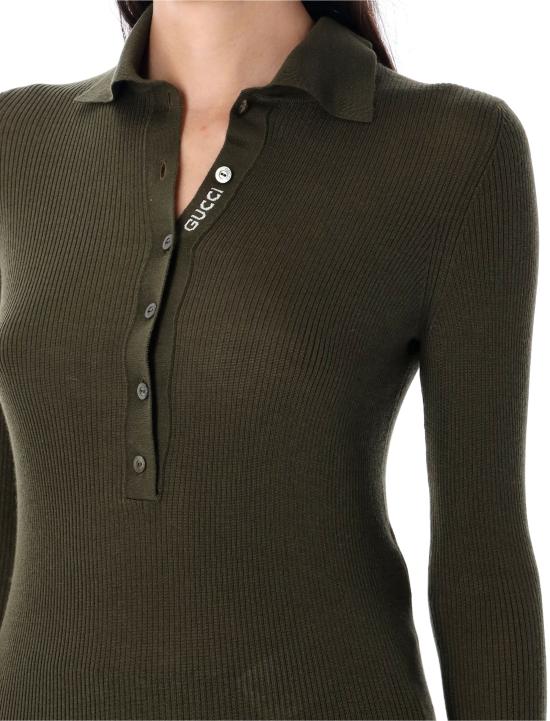 25FW 구찌 자수 캐시미어 실크 탑 810315XKD8J 3450 MILTARY GREEN - GUCCI