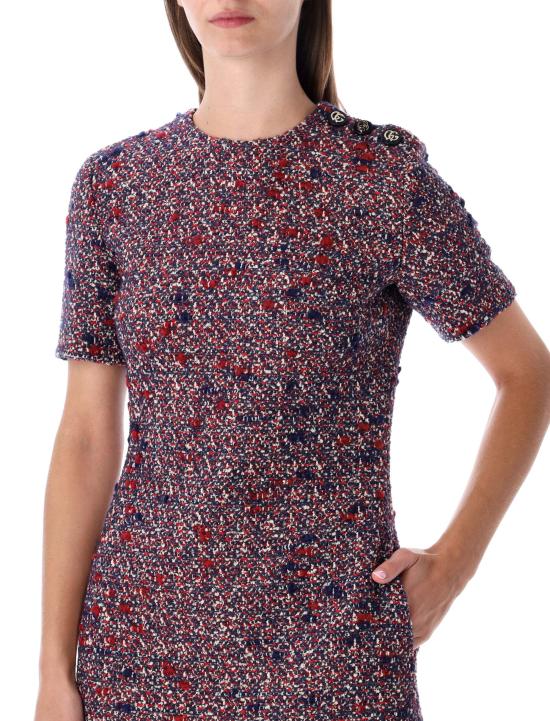 25FW 구찌 울 부클 미니 드레스 841043ZATNT 4956 BLUE RED MULTI - GUCCI