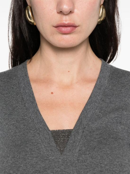 26SS 브루넬로 쿠치넬리 코튼 브이넥 티셔츠 M0TC8EL692 CV563 Grey - BRUNELLO CUCINELLI