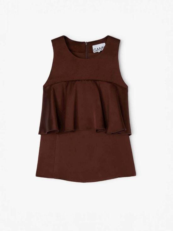  가니 블라우스 더블 비스코스 새틴 러플 탑