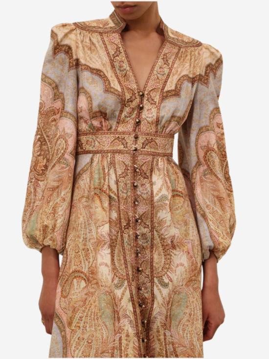  짐머만 미디 원피스 원더러스트 플런지 미디 드레스 - ZIMMERMANN