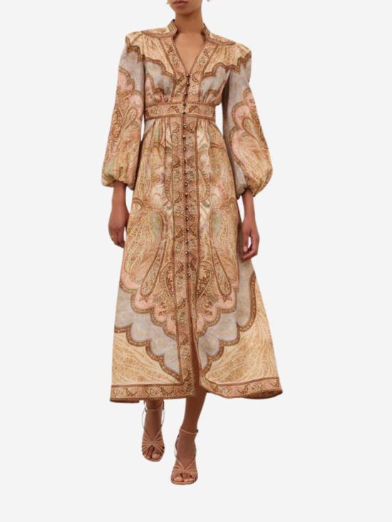  짐머만 미디 원피스 원더러스트 플런지 미디 드레스 - ZIMMERMANN